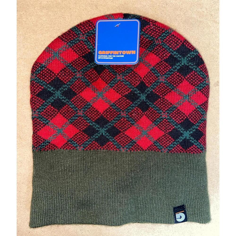 Griffintown Clothing Knitted Plaid Jacquard Beanie Rio Red Combo OS MA1297J-BC